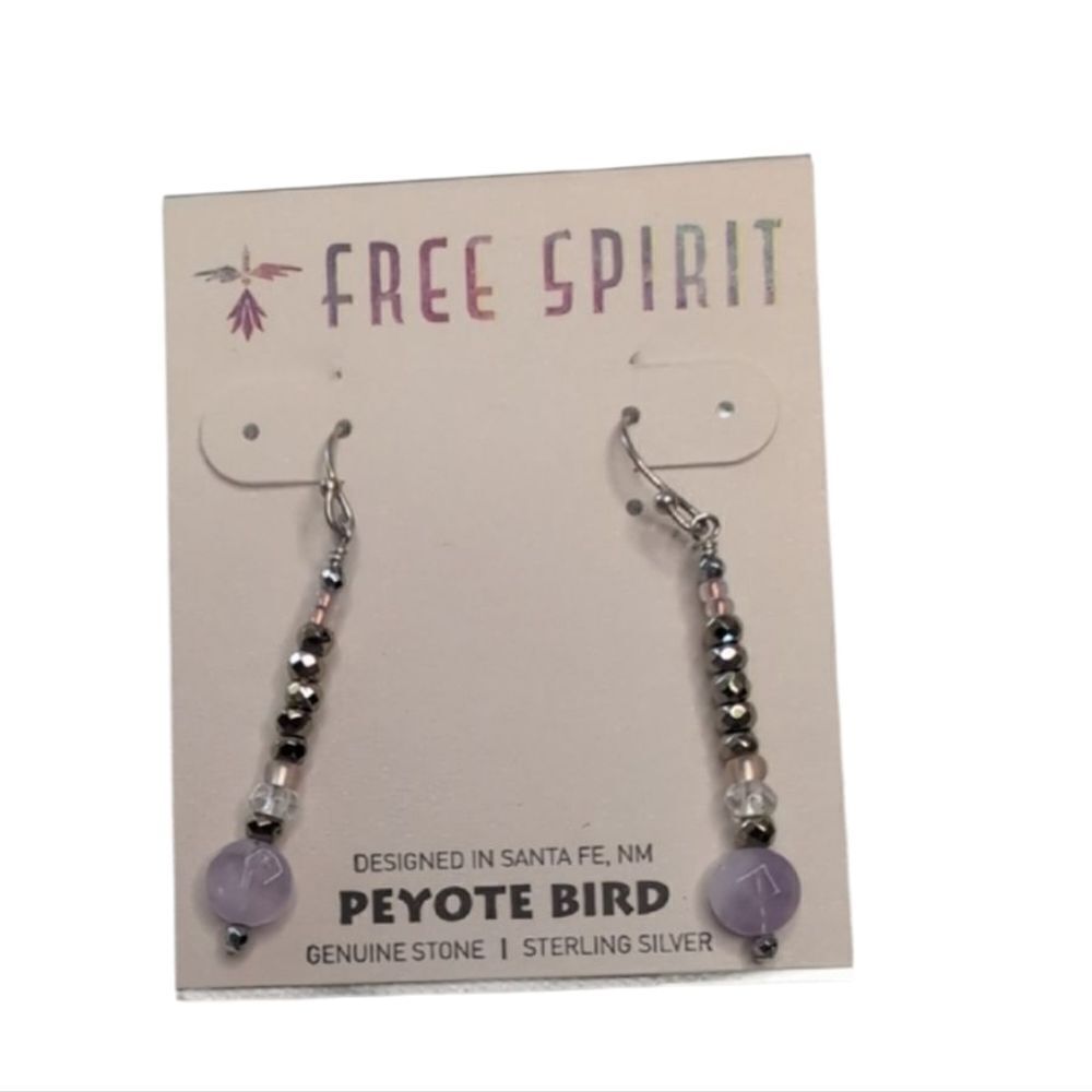 NWT Peyote Bird Earrings Sterling Silver Amethyst Faceted Polished Stone Dangle